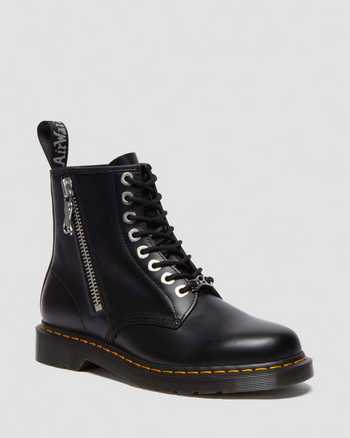 1460 Zip Smooth Leather Lace Up Boots in Black